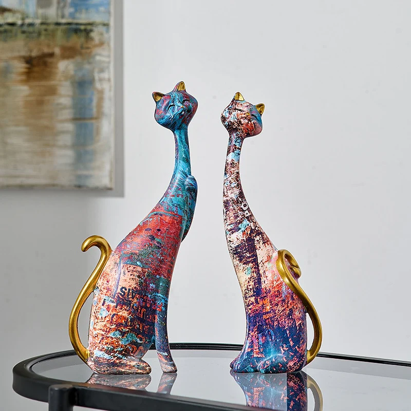 Dupla Gatinhos de decoração em resina - Abstratos - Image 3